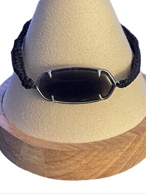 Kendra Scott Elaina Black Braided Cord Friendship Bracelet Silver Tone